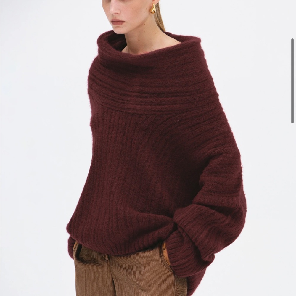 Source unknown Becca oversized high roll knit pullover in burgundy